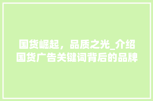 国货崛起，品质之光_介绍国货广告关键词背后的品牌力量