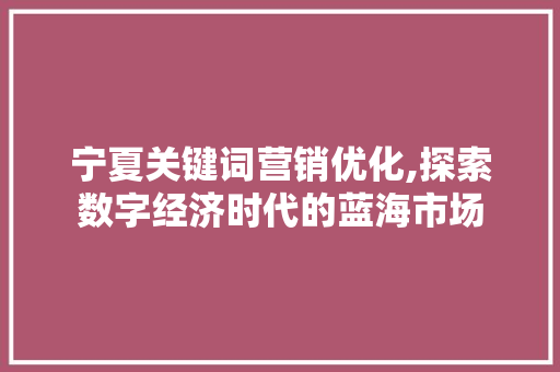 宁夏关键词营销优化,探索数字经济时代的蓝海市场