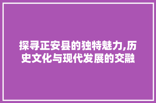 探寻正安县的独特魅力,历史文化与现代发展的交融