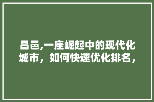 昌邑,一座崛起中的现代化城市，如何快速优化排名，迈向高质量发展