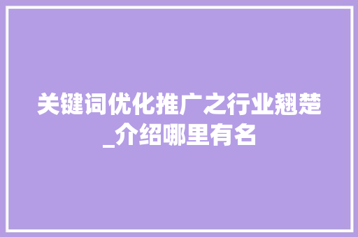 关键词优化推广之行业翘楚_介绍哪里有名