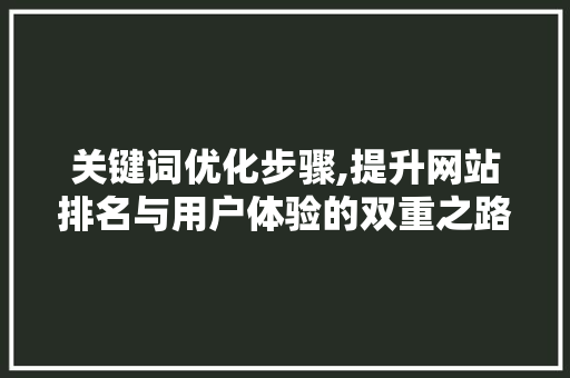 关键词优化步骤,提升网站排名与用户体验的双重之路 关键词优化步骤,提升网站排名与用户体验的双重之路