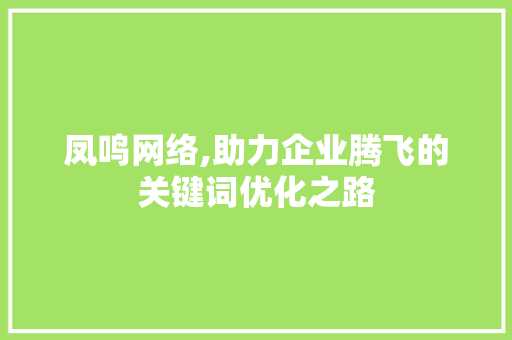 凤鸣网络,助力企业腾飞的关键词优化之路 凤鸣网络,助力企业腾飞的关键词优化之路