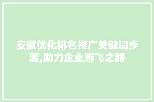 安徽优化排名推广关键词步骤,助力企业腾飞之路
