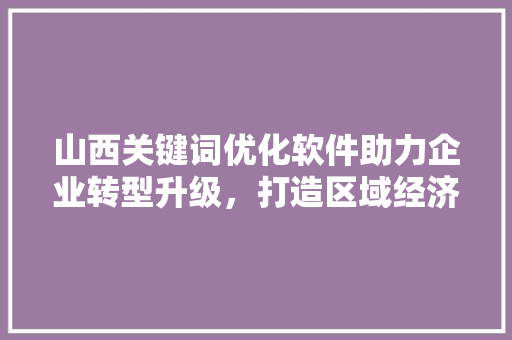 山西关键词优化软件助力企业转型升级，打造区域经济新引擎