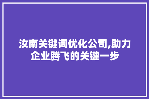 汝南关键词优化公司,助力企业腾飞的关键一步 汝南关键词优化公司,助力企业腾飞的关键一步