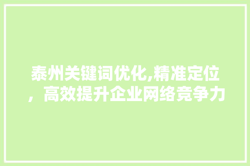 泰州关键词优化,精准定位,高效提升企业网络竞争力 泰州关键词优化,精准定位,高效提升企业网络竞争力