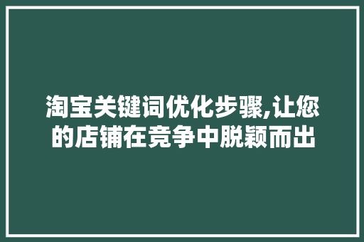 淘宝关键词优化步骤,让您的店铺在竞争中脱颖而出