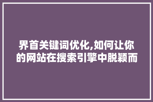 界首关键词优化,如何让你的网站在搜索引擎中脱颖而出 界首关键词优化,如何让你的网站在搜索引擎中脱颖而出