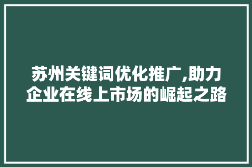 苏州关键词优化推广,助力企业在线上市场的崛起之路 苏州关键词优化推广,助力企业在线上市场的崛起之路