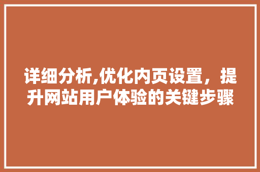 详细分析,优化内页设置，提升网站用户体验的关键步骤