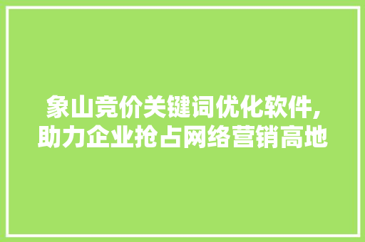 象山竞价关键词优化软件,助力企业抢占网络营销高地