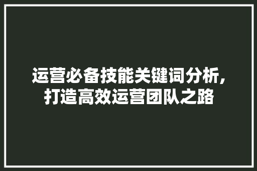 运营必备技能关键词分析,打造高效运营团队之路