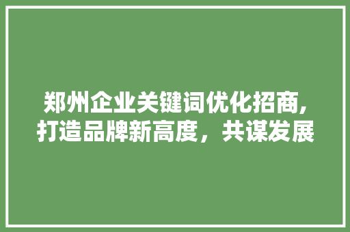 郑州企业关键词优化招商,打造品牌新高度，共谋发展新篇章