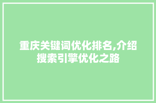 重庆关键词优化排名,介绍搜索引擎优化之路