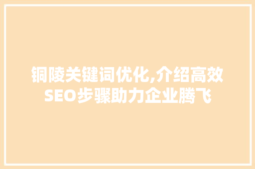 铜陵关键词优化,介绍高效SEO步骤助力企业腾飞