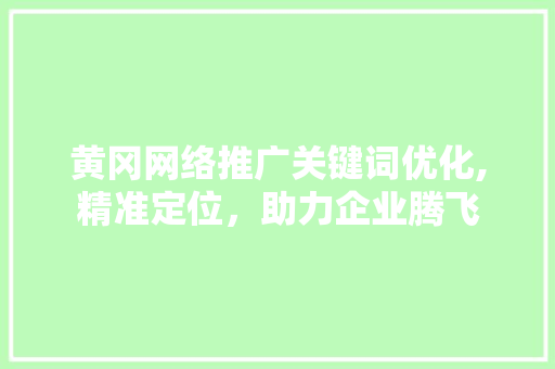 黄冈网络推广关键词优化,精准定位，助力企业腾飞