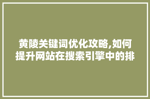 黄陵关键词优化攻略,如何提升网站在搜索引擎中的排名