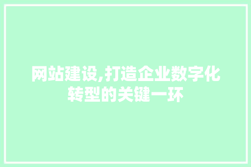 网站建设,打造企业数字化转型的关键一环
