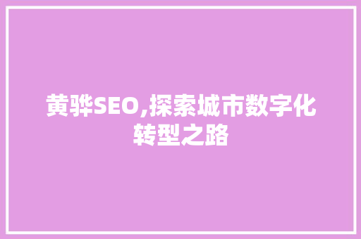 黄骅SEO,探索城市数字化转型之路