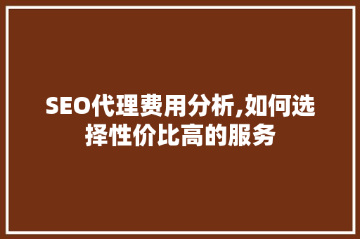 SEO代理费用分析,如何选择性价比高的服务