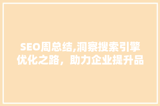 SEO周总结,洞察搜索引擎优化之路，助力企业提升品牌影响力
