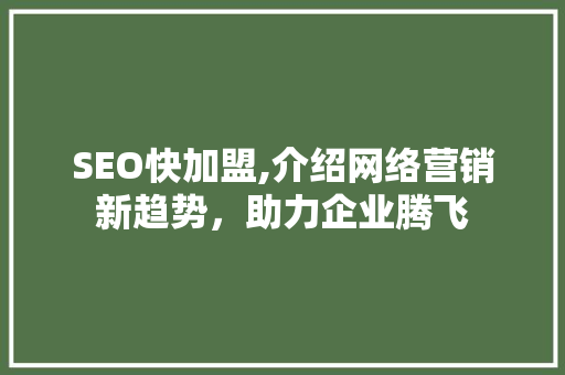 SEO快加盟,介绍网络营销新趋势，助力企业腾飞