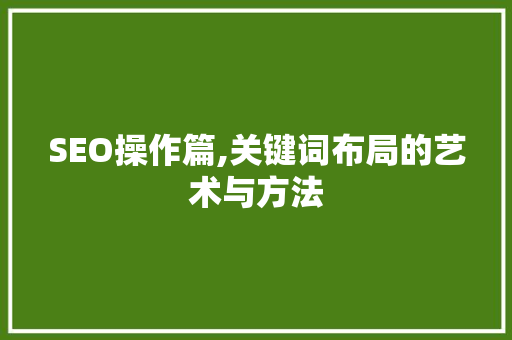 SEO操作篇,关键词布局的艺术与方法 编程语言