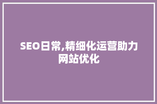 SEO日常,精细化运营助力网站优化 电脑故障维修
