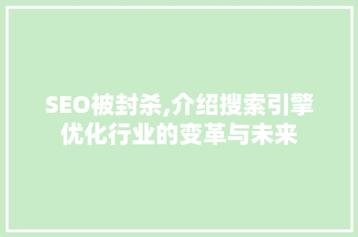 SEO被封杀,介绍搜索引擎优化行业的变革与未来