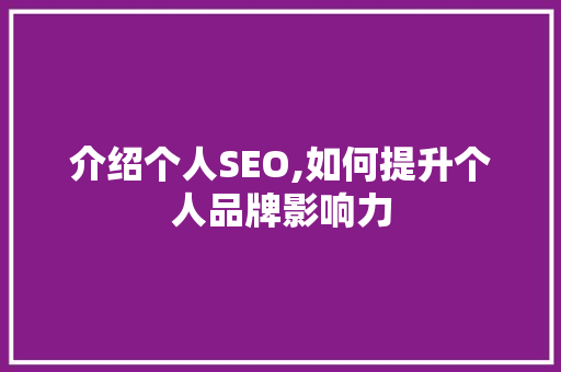 介绍个人SEO,如何提升个人品牌影响力