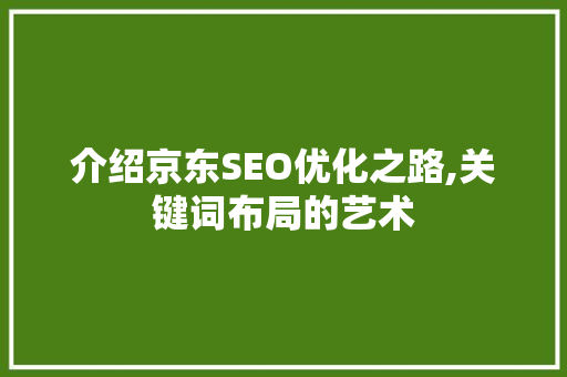 介绍京东SEO优化之路,关键词布局的艺术