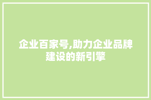 企业百家号,助力企业品牌建设的新引擎