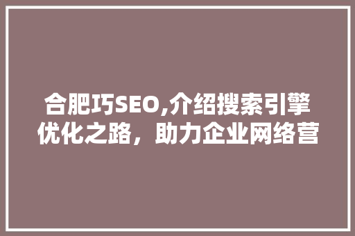 合肥巧SEO,介绍搜索引擎优化之路，助力企业网络营销新篇章