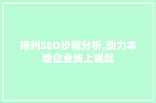 扬州SEO步骤分析,助力本地企业线上崛起