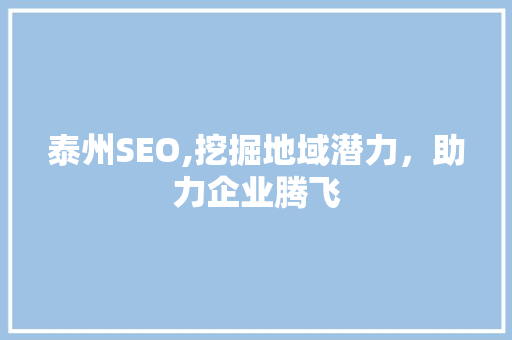 泰州SEO,挖掘地域潜力，助力企业腾飞