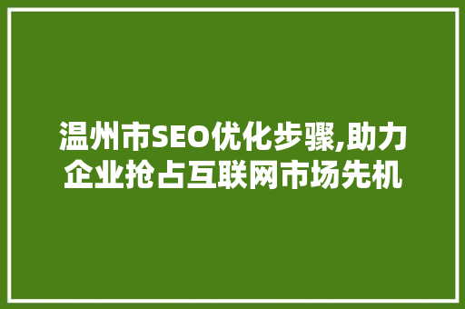 温州市SEO优化步骤,助力企业抢占互联网市场先机