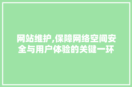 网站维护,保障网络空间安全与用户体验的关键一环
