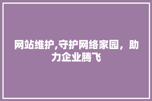 网站维护,守护网络家园，助力企业腾飞