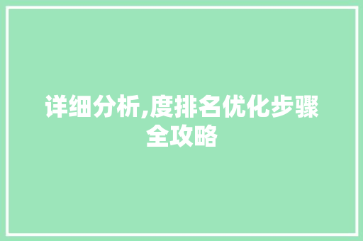 详细分析,度排名优化步骤全攻略 详细分析,度排名优化步骤全攻略