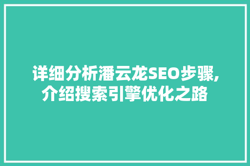 详细分析潘云龙SEO步骤,介绍搜索引擎优化之路 详细分析潘云龙SEO步骤,介绍搜索引擎优化之路