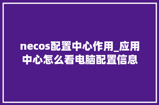 necos配置中心作用_应用中心怎么看电脑配置信息