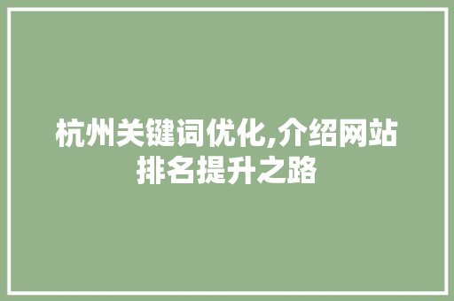 杭州关键词优化,介绍网站排名提升之路