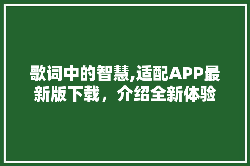 歌词中的智慧,适配APP最新版下载，介绍全新体验