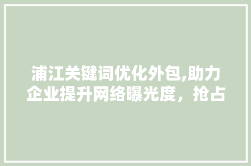 浦江关键词优化外包,助力企业提升网络曝光度，抢占市场先机