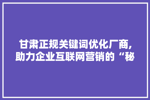 甘肃正规关键词优化厂商,助力企业互联网营销的“秘密武器”
