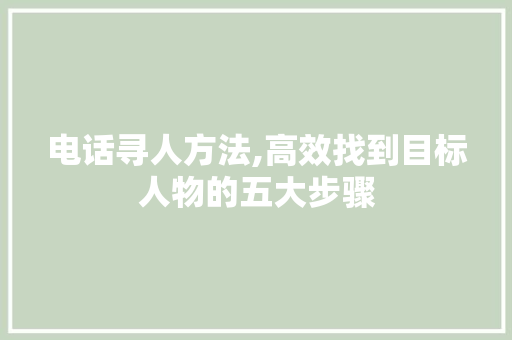 电话寻人方法,高效找到目标人物的五大步骤
