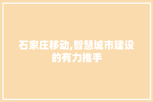 石家庄移动,智慧城市建设的有力推手