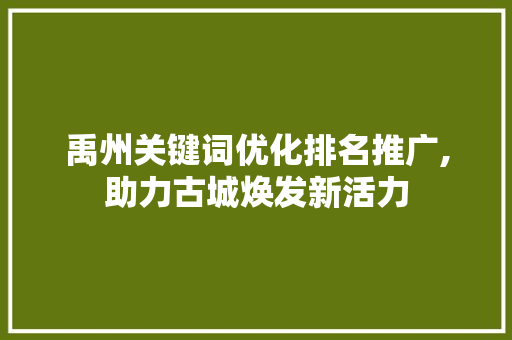 禹州关键词优化排名推广,助力古城焕发新活力