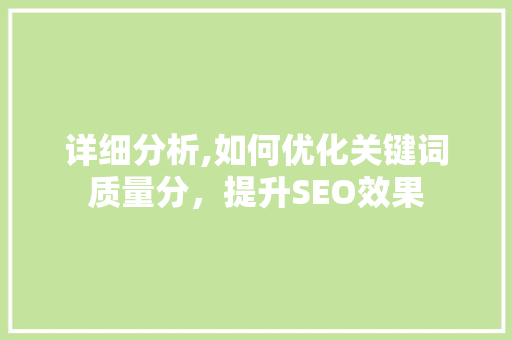 详细分析,如何优化关键词质量分，提升SEO效果